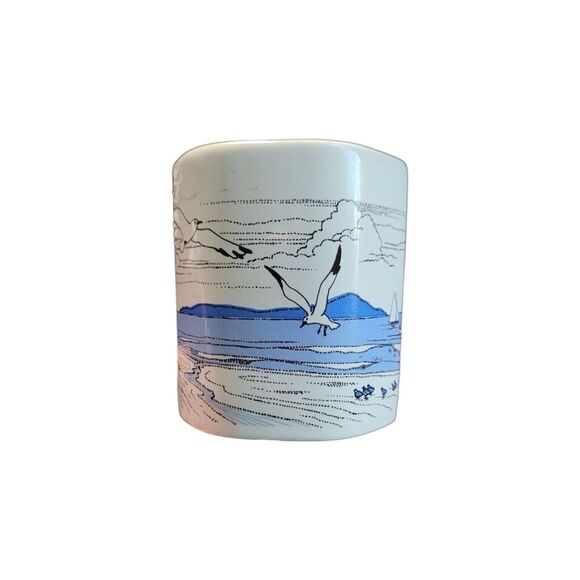 Vintage Hexagon Seashore Ships Ceramic Stoneware Coffee Mug Made in Japan - Picture 2 of 7